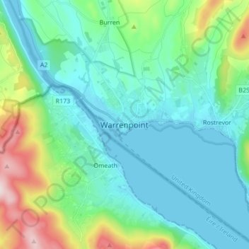 Mappa topografica Warrenpoint, altitudine, rilievo