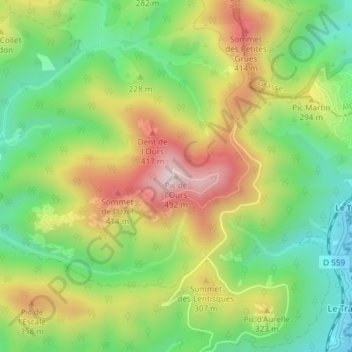 Mappa topografica Pic de l'Ours, altitudine, rilievo