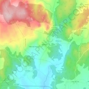 Mappa topografica Barredo, altitudine, rilievo