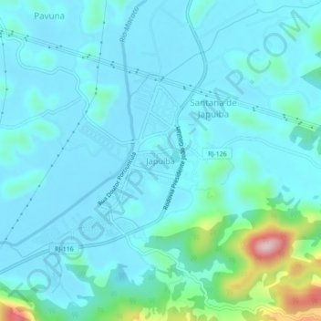 Mappa topografica Japuíba, altitudine, rilievo
