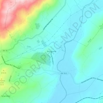 Mappa topografica Borralheira, altitudine, rilievo