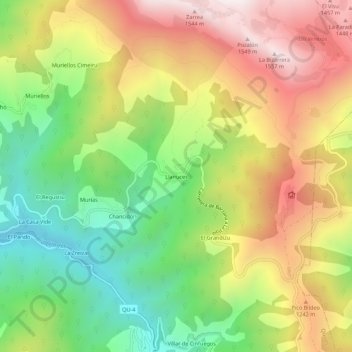 Mappa topografica Llanuces, altitudine, rilievo
