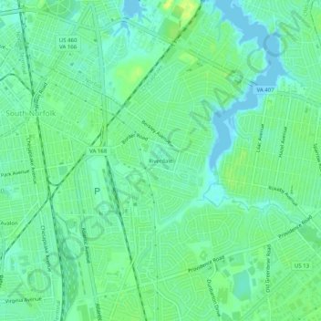 Mappa topografica Riverdale, altitudine, rilievo