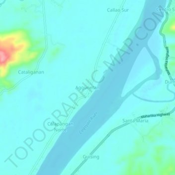 Mappa topografica Aggunetan, altitudine, rilievo