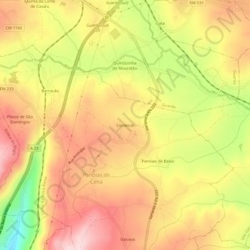Mappa topografica Cerdeiral, altitudine, rilievo