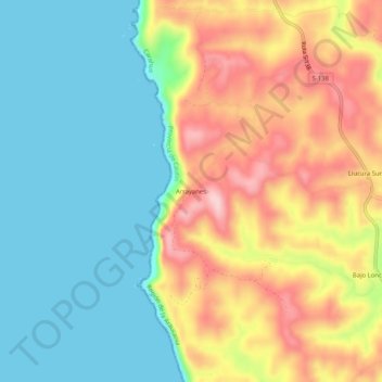 Mappa topografica Arrayanes, altitudine, rilievo