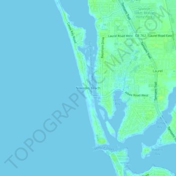 Mappa topografica Nokomis Beach, altitudine, rilievo