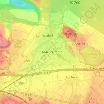 Mappa topografica Inden/Altdorf, altitudine, rilievo