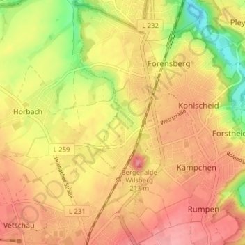 Mappa topografica Bank, altitudine, rilievo