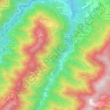 Mappa topografica Castello di Sambuca, altitudine, rilievo