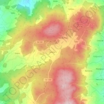 Mappa topografica Seixoso, altitudine, rilievo