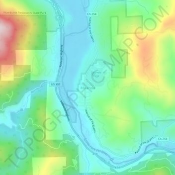 Mappa topografica Miranda, altitudine, rilievo