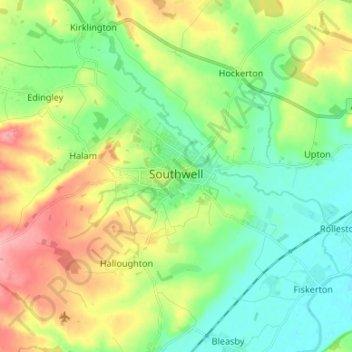 Mappa topografica Nottinghamshire, altitudine, rilievo