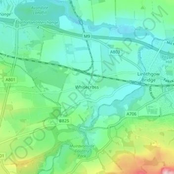 Mappa topografica Whitecross, altitudine, rilievo