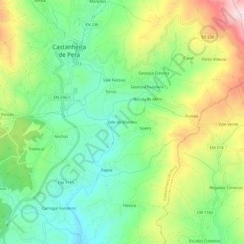 Mappa topografica Vale do Moinho, altitudine, rilievo