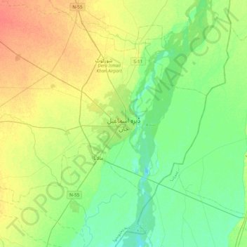 Mappa topografica Dera Ismail Khan, altitudine, rilievo