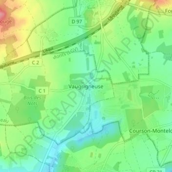 Mappa topografica Vaugrigneuse, altitudine, rilievo