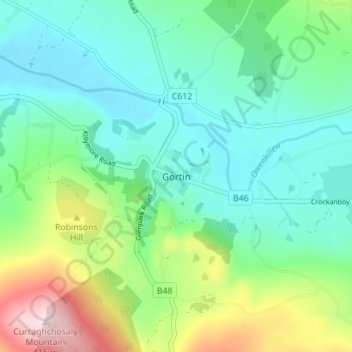 Mappa topografica Gortin, altitudine, rilievo