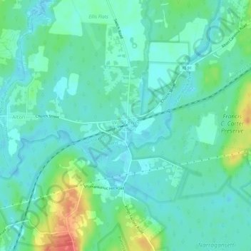 Mappa topografica Wood River Junction, altitudine, rilievo