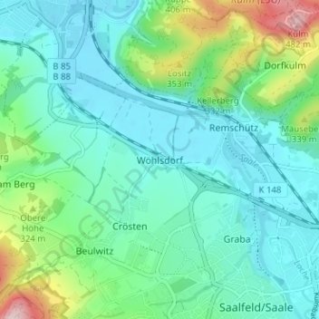 Mappa topografica Wöhlsdorf, altitudine, rilievo