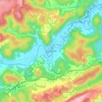 Mappa topografica Lake Shawnee, altitudine, rilievo