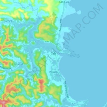 Mappa topografica Taft, altitudine, rilievo