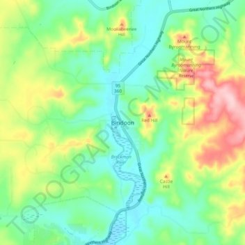 Mappa topografica Bindoon, altitudine, rilievo