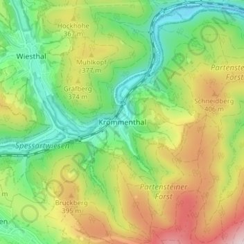 Mappa topografica Krommenthal, altitudine, rilievo