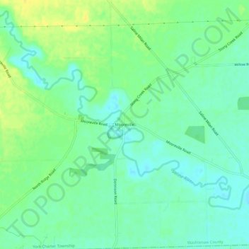 Mappa topografica Mooreville, altitudine, rilievo