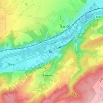 Mappa topografica Ben, altitudine, rilievo