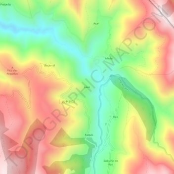 Mappa topografica Laxo, altitudine, rilievo