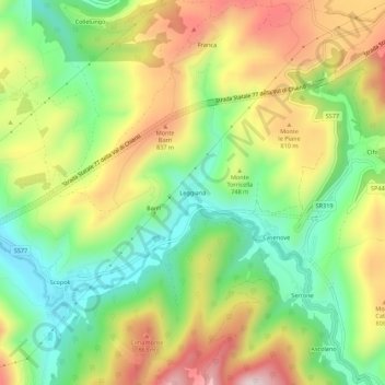 Mappa topografica Leggiana, altitudine, rilievo