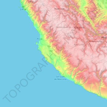 Mappa topografica Ica, altitudine, rilievo