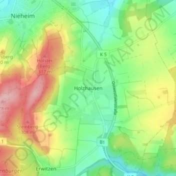 Mappa topografica Holzhausen, altitudine, rilievo