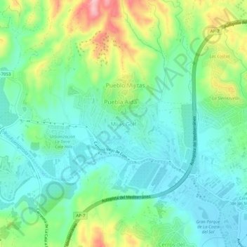 Mappa topografica Mijas Golf, altitudine, rilievo