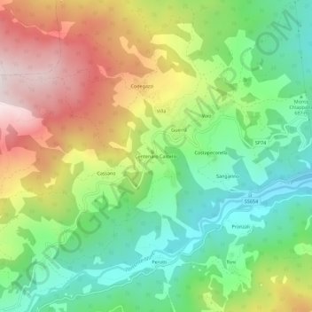 Mappa topografica Centenaro Castello, altitudine, rilievo