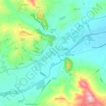 Mappa topografica Passo di Treia, altitudine, rilievo