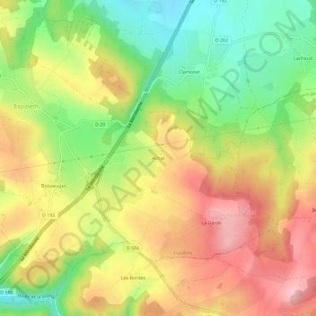 Mappa topografica Achat, altitudine, rilievo