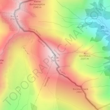 Mappa topografica Preber, altitudine, rilievo