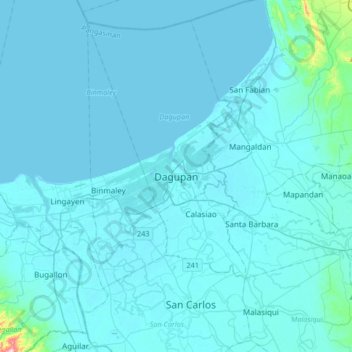 Mappa topografica Dagupan, altitudine, rilievo
