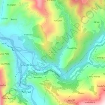 Mappa topografica Rautela, altitudine, rilievo