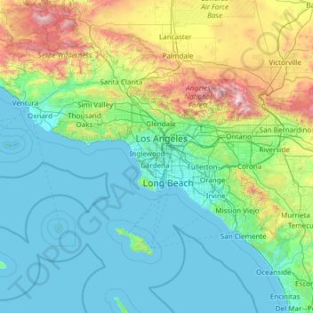 Mappa topografica South Los Angeles, altitudine, rilievo