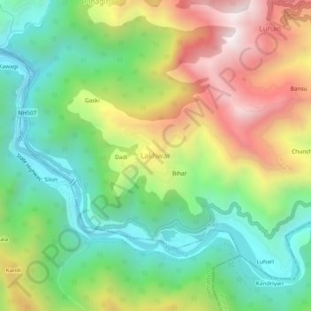 Mappa topografica Lakhwar, altitudine, rilievo