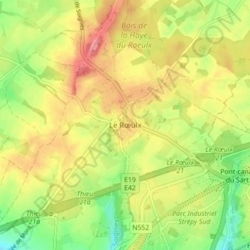 Mappa topografica Le Rœulx, altitudine, rilievo