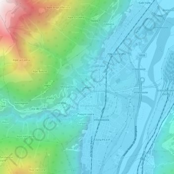 Mappa topografica Gaggio, altitudine, rilievo