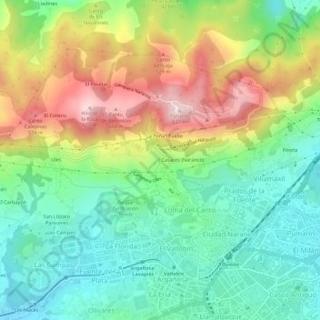 Mappa topografica Naranco, altitudine, rilievo