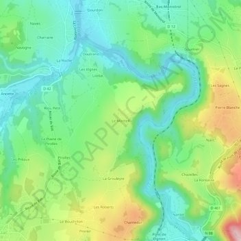 Mappa topografica Le Monteil, altitudine, rilievo