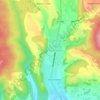 Mappa topografica Le Chatelard, altitudine, rilievo