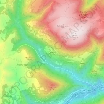 Mappa topografica Pozzuolo, altitudine, rilievo