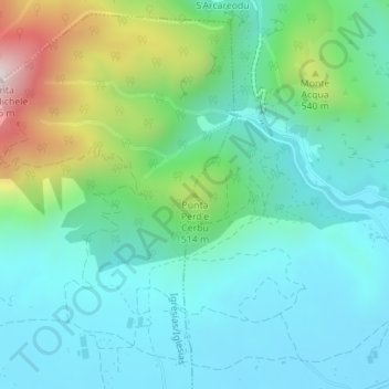 Mappa topografica Punta Perd'e Cerbu, altitudine, rilievo